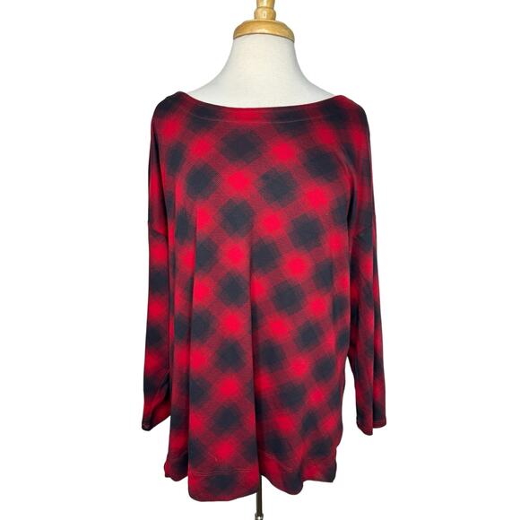 J.JILL Simply Supima Scoop Neck Tunic in Red Black Plaid Size XL Petite Cotton - Picture 1 of 10